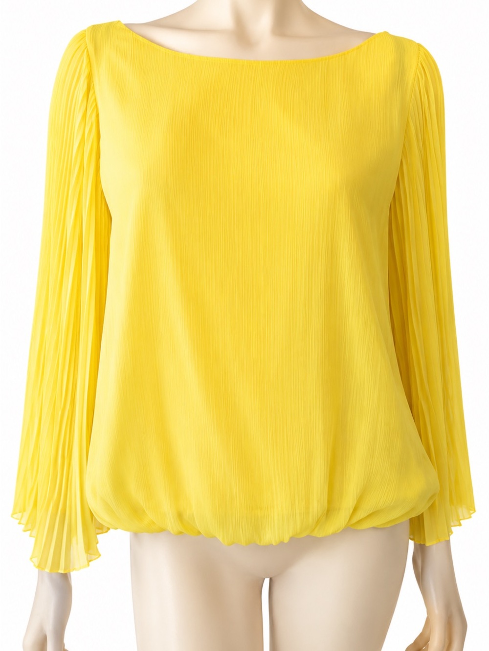 Alice + Olivia Yellow Pleated-Sleeve Boatneck Blouse